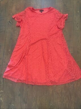 NTouch XL Coral Lace Ruffle Sleeve Dress